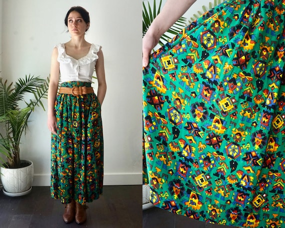 MAXI PRAIRIE Skirt  with Pockets . Vintage 80s SO… - image 1