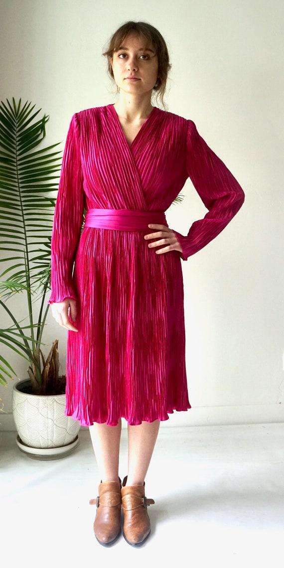 ORIGaMI Dress . Vintage 80s FUSCHIA Dress . Pink … - image 3
