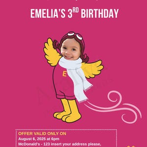 Custom editable McDonalds party invitation birdie-inspired