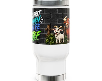 Mug isotherme personnalisé avec proverbe Créole Kabrit mwen ka fè bèf - Garde tes boissons chaudes et froides avec style