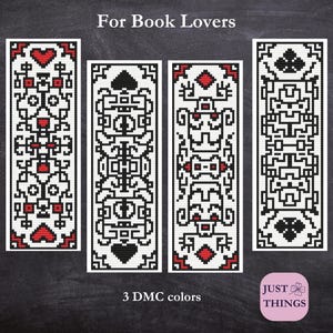 Conjunto de Marcadores de Livro em Ponto Cruz com Temas de Naipes de Cartas: Série Geométrica de Cartas de Baralho (Padrão em PDF)