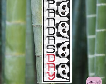Panda Bookmark Cross Stitch Pattern – Pandasday Bonus Design (PDF Download)