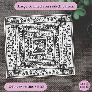 Medieval Castle Cross Stitch Pattern PDF | Monochrome Blackwork Architecture, Symmetrical Fantasy Design