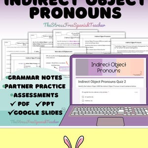 Pacchetto di esercizi e note grammaticali sui pronomi complemento oggetto diretto e indiretto in spagnolo.