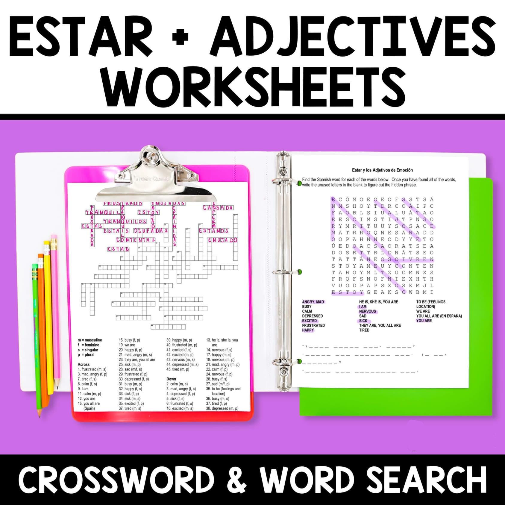 Spanish Verb Estar Worksheets BUNDLE Notes Practice Activities Puzzles ...