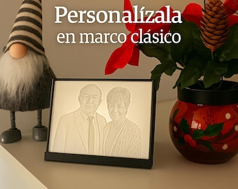 Personalisierte Lithophanie im klassischen Rahmen – Ihr Foto in 3D beleuchtet – Ein einzigartiges und emotionales Geschenk