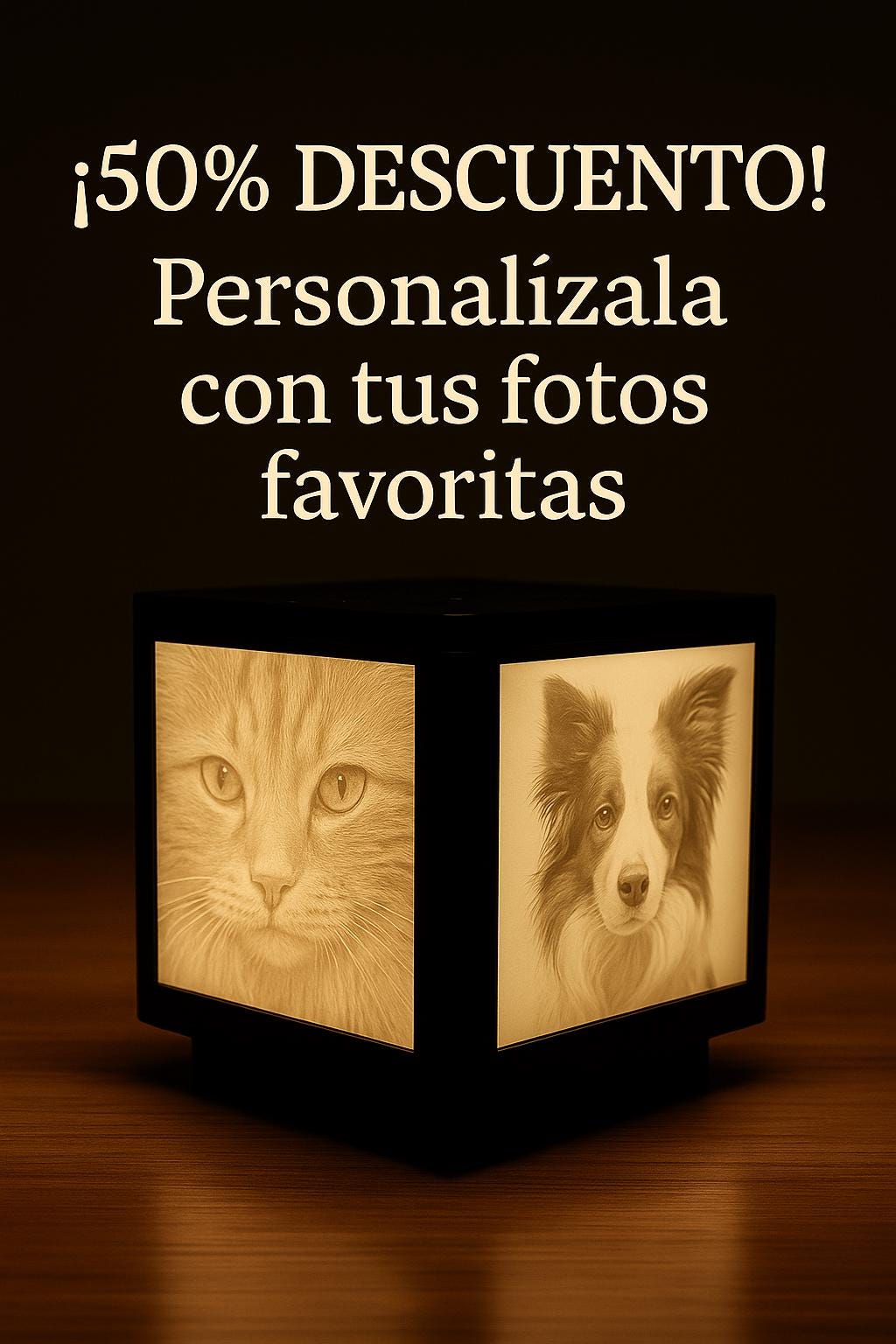 Personalisierte Foto-Lithophanie-Lampe – 4-seitiges rotierendes LED-Licht – Originelles Geschenk für Paare, Haustiere und Familie