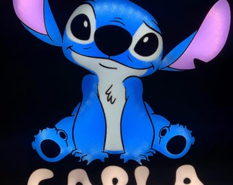 Stitch 3D Printed Lamp – Personalized Night Light with or without Name – Decorative Kids Gift – Disney Room Decor