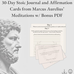 Desafio de 30 dias de diário estóico – Diário de reflexão diária para impressão e cartões de afirmação | Meditações de Marco Aurélio em PDF | Estoicismo