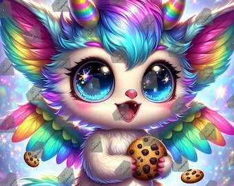 Pequeño Monstruo "Lumi" 60×60 cm - Cuadro de diamantes de 75 colores con polvo de hadas