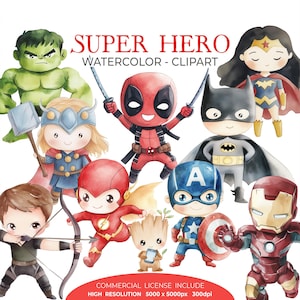 Superhero Clipart Bundle, 34 PNG Files, Cute Superhero Chibi Characters, Digital Download, 300 DPI Transparent Background