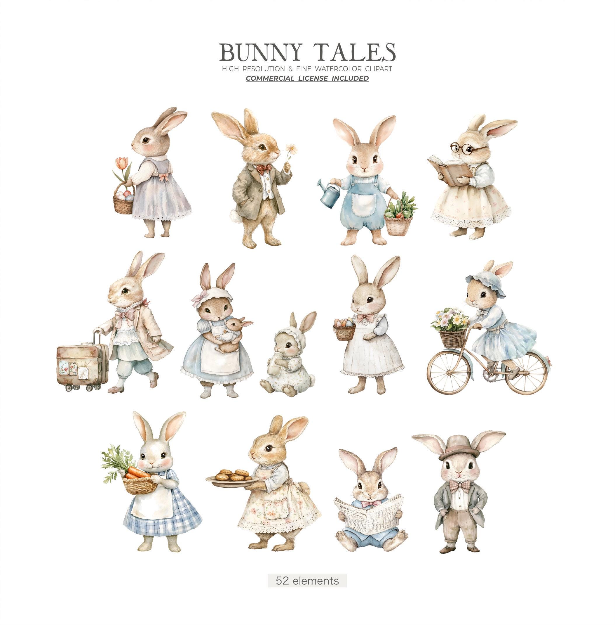 Spring Bunny Watercolor Clipart Cute Vintage Easter Rabbit, Pastel ...