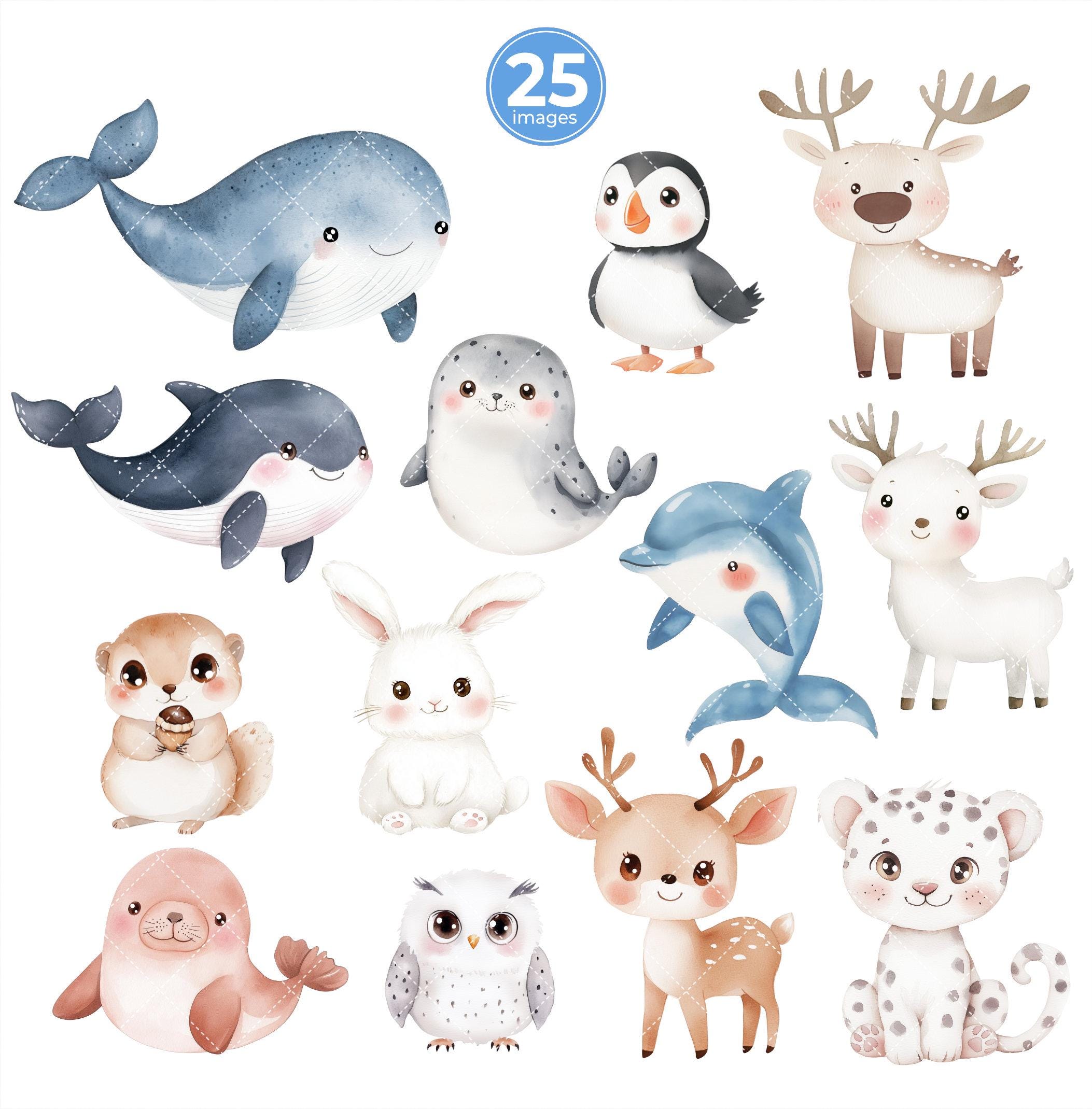 Cute Arctic Animals Clipart - Watercolor Clipart - Winter Animals ...