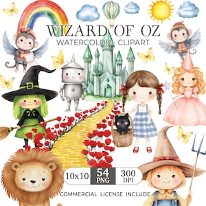 Wizard Of Oz Clipart, Dorothy Clipart, Wizard PNG, Tin man, Cowardly Lion, Scarecrow, Glenda, Wicked Witch, Kids Illustrations,Nursery art