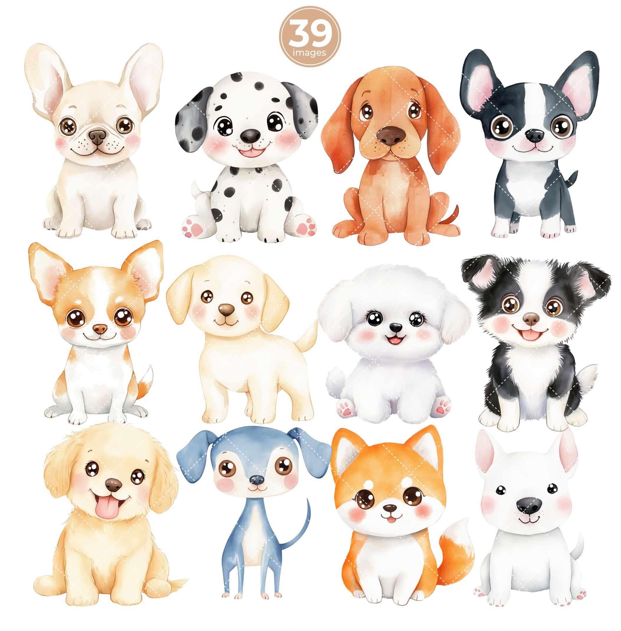 Watercolor Puppy Clipart, Cute Dog Breeds Clipart Bundle, Puppy Dog ...