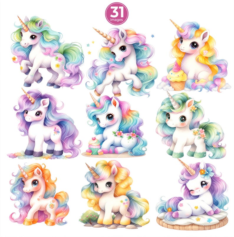 Pastel Unicorn Clipart - Watercolor Unicorns Clipart Pegasus - Rainbow ...