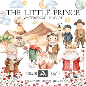 Little prince clipart, the little prince image PNG, little prince png, digital papers ,Kids Party, Prince, cute fox and rose friends,Nursery