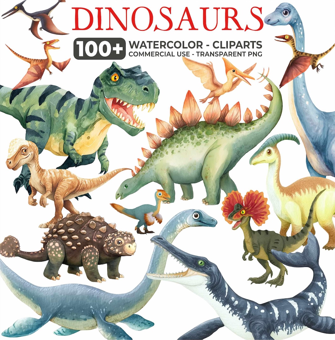 Watercolor Dinosaurs Clipart Bundle, Jurassic Dino Clipart, Prehistoric ...
