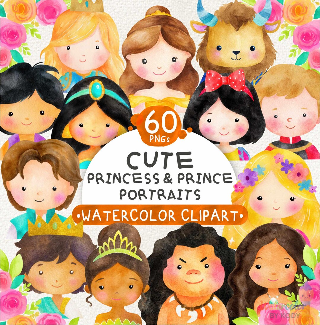 Princess & Prince Portraits Clipart | Watercolor Royal PNG Set ...