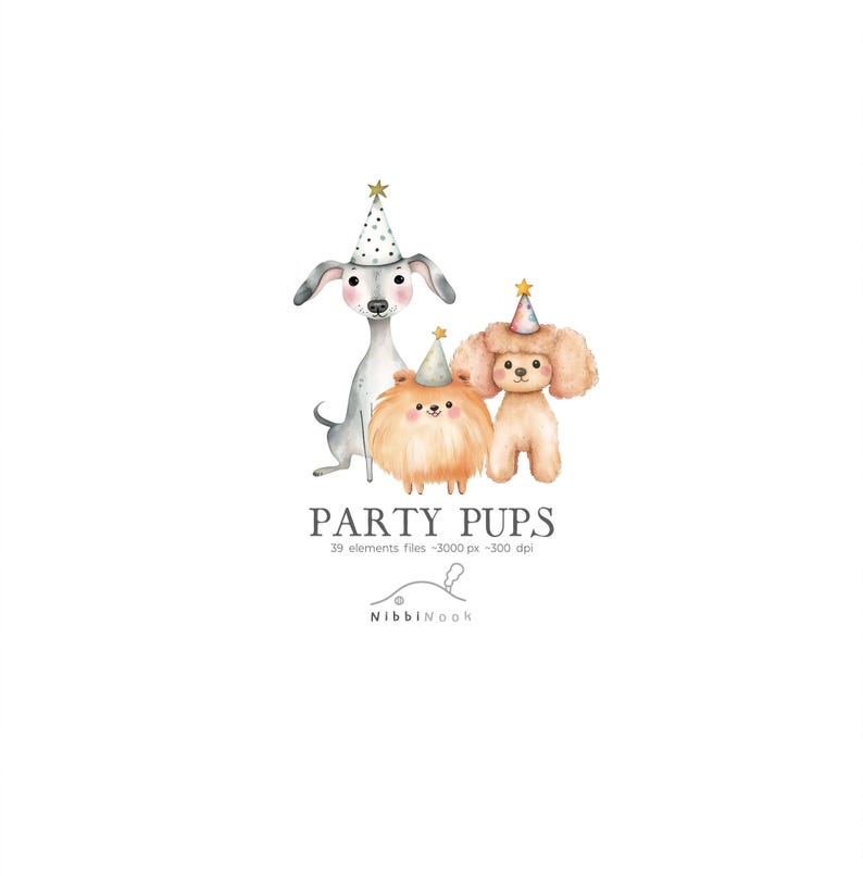 Cute Dogs Clipart Birthday Party Watercolor Pastel Cartoon Puppy Breeds ...