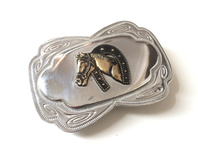 Western Express Mens Horsehead Belt Buckle Silver One Size