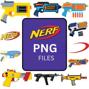 Paquete de SVG de Nerf, PNG de Nerf de alta calidad, Clipart de Nerf, SVG de cumpleaños, Diseño de camisetas, SVG para Cricut, Descarga instantánea, Letreros de fiesta de cumpleaños con pistola de dardos