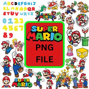 Pacote Super Mario png para Cricut e Sublimação, Arquivos de Corte Mario, Clipart Mario, Fonte Super Mario, PNG Mario, Fonte Super Mario, Sublimação
