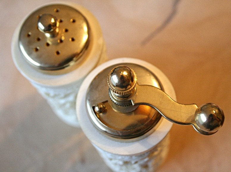 Vintage Italian Salt and Pepper Mill. Brass and Faux Carved Etsy