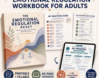 Emotional Regulation Workbook for Adults | Printable & Fillable PDF | Self Regulation Skills | 12 Bonus Cards