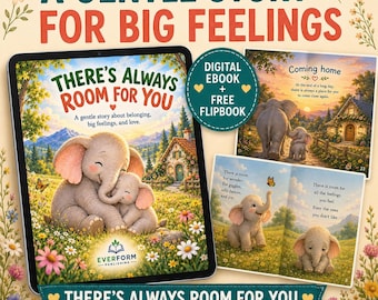 Kids Feelings Storybook PDF, Bedtime eBook About Belonging & Big Feelings, Printable Elephant Book