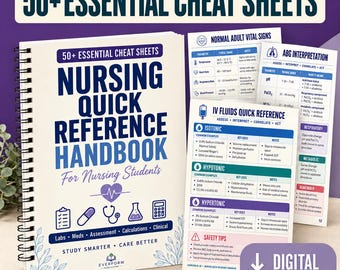 Nursing Quick Reference Handbook, 50+ Cheat Sheets, NCLEX Study Aid (PDF)