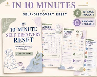 Self Discovery Workbook, 10-Minute Reflection Reset, Personal Growth Journal, Fillable PDF