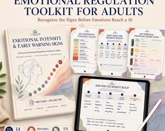 Emotional Regulation Worksheets for Adults | Emotional Intensity Scale & Early Warning Signs | Fillable PDF