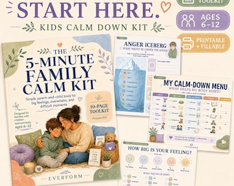 Kids Calm Down Kit, Emotional Regulation Worksheets, Coping Skills Printable for Big Feelings