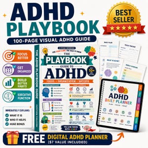 ADHD Workbook Printable | Focus Organization Planner Worksheets (Digital Download)| Visual Playbook