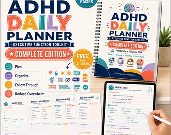 ADHD Daily Planner,  Complete Executive Function Toolkit, 50 Page PDF Organizer (Printable + Fillable)