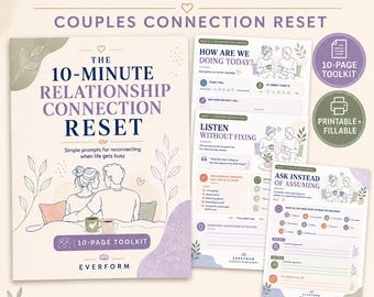 Couples Communication Worksheets, Relationship Check-In, 10-Minute Connection Reset, Fillable PDF