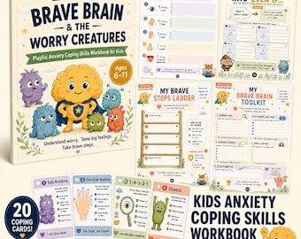 Kids Anxiety Workbook, Worry Coping Skills Printable, Emotional Regulation Activities, CBT Worksheets, Ages 6-11