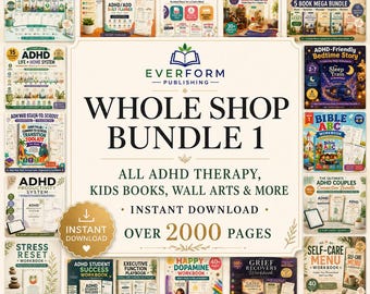 ADHD Whole Shop Printable Bundle: 2000+ Worksheets, Kids Books, Wall Art and Planners