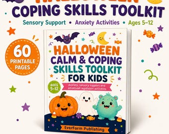 Halloween Coping Skills Toolkit for Kids: Sensory Support, Therapy Worksheets & Calm-Down Activities