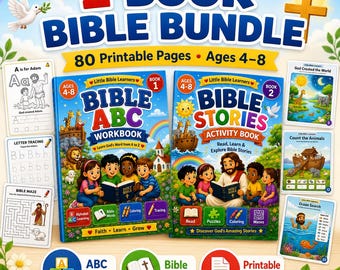 Kids Bible Workbook Bundle Ages 4–8: ABC Learning + Bible Stories Printable PDF