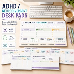 Neurodivergent Desk Pad Bundle, ADHD Executive Dysfunction | Energy Based Planner (PDF Download)