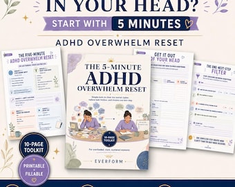ADHD Overwhelm Reset Kit, Task Paralysis & Executive Function Worksheets for Adults