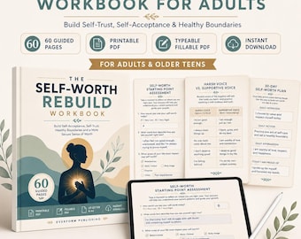 Self-Worth Workbook for Adults, Printable Fillable PDF, Confidence, Boundaries (Digital Download)