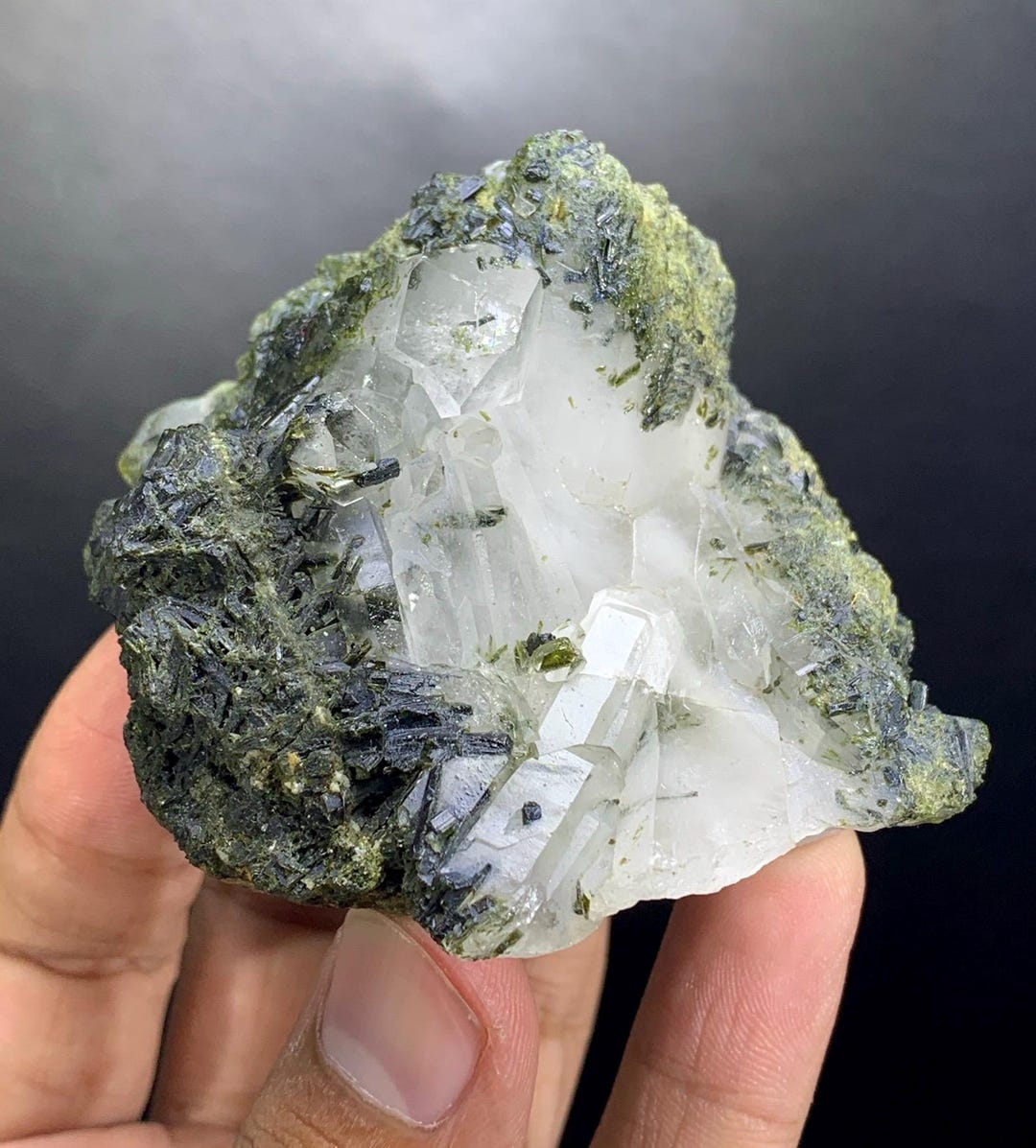 Natural Green Color Epidote Bunch on Quartz Crystal Specimen From ...