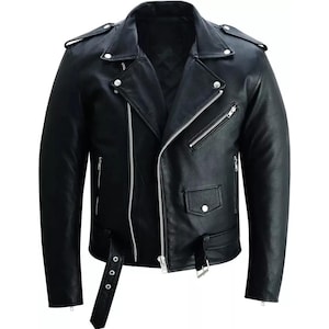 Vintage Flop Style Biker Leather Jacket Classic Motorcycle Outerwear