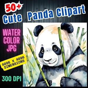 adorable panda Watercolor Clipart | Printable Panda Bear JPG | cartoon panda | Panda Painting | Kawaii Panda Digital Download