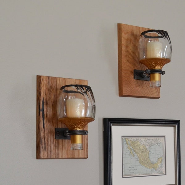 Tres Tequila - Candle Holder Sconce - Reclaimed Wood - Recycled Bottles