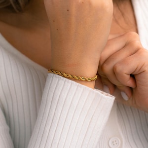 Rope Chain Bracelet, Minimalist Gold Bracelet, Simple Bracelet for Women, Daily Bracelet, Layering Bracelet, Twisted Bracelet, Gift for Her
