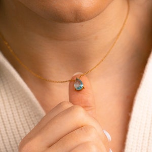 Aquamarine Necklace, Pear Shaped Pendant Necklace, Gemstone Jewelry, Dainty Aquamarine Jewelry, March Birthstone Necklace, Simple Necklace